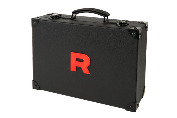 Team Rocket briefcase front with red R logo on black textured attache case