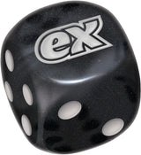 Pitch Black ETB black speckled damage-counter die with silver ex logo on top face