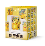 Pokémon 30th Celebration Dream Drawing Pikachu figure blind box, yellow cube showing a standing Pikachu figure with matching foil card